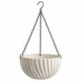 Hängeblumentopf Durchmesser 25 cm aus Keramik in Creme mit Metallkette für Balkon und Innenräume