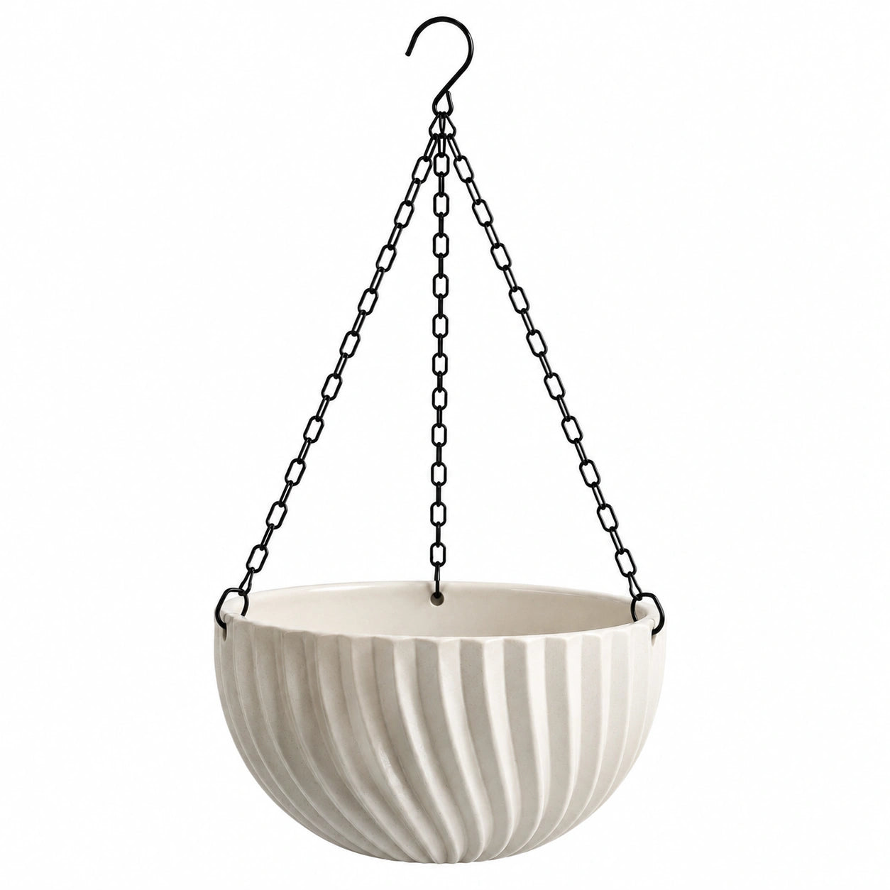 Hängeblumentopf Durchmesser 25 cm aus Keramik in Creme mit Metallkette für Balkon und Innenräume