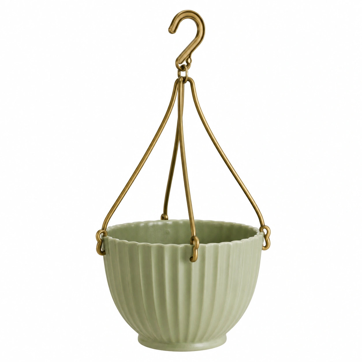 Hängeblumentopf 20 cm Keramik Grün mit Metallaufhängung für Innenräume