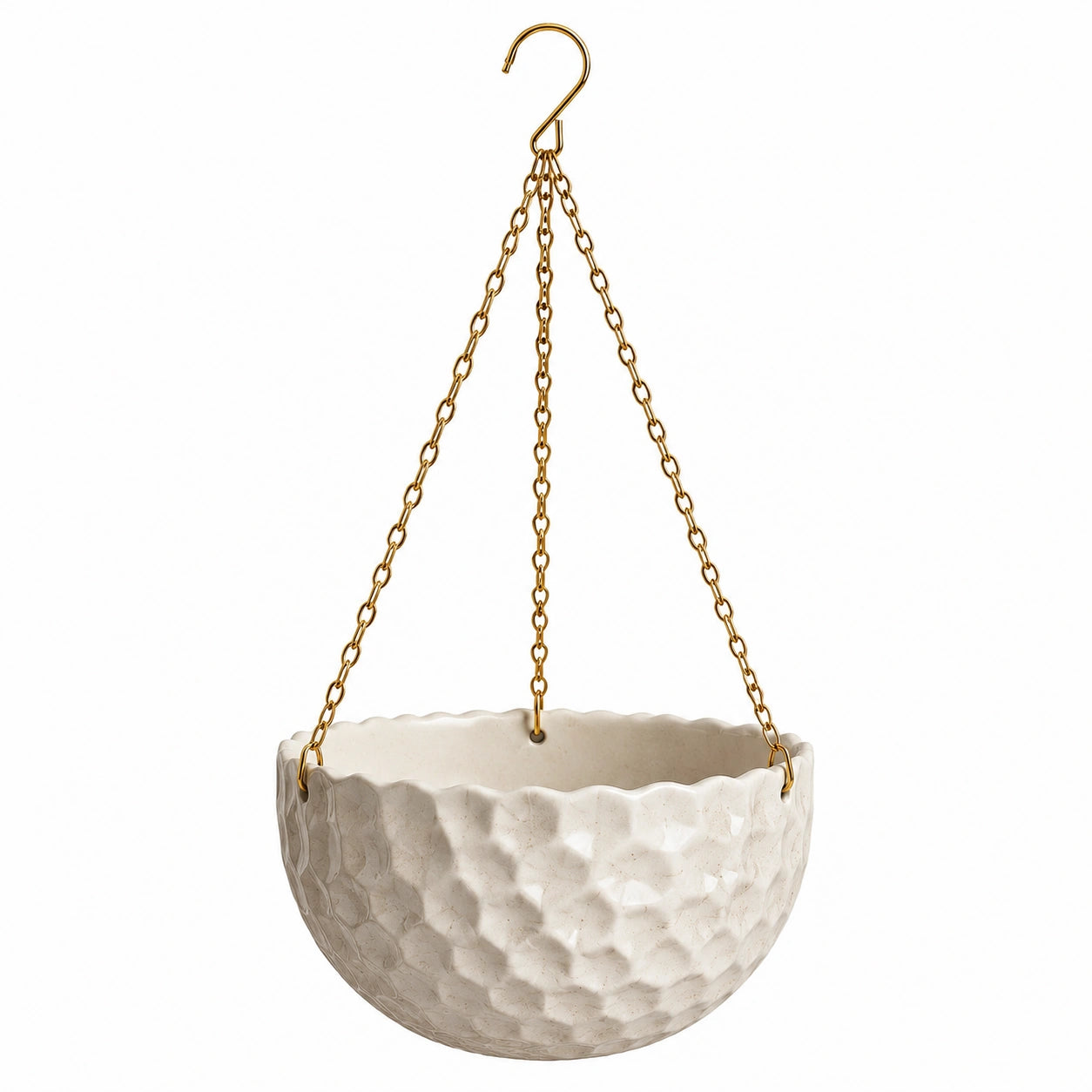 Hängepflanztopf 25 cm Keramik Creme mit Metallketten für Balkon und Innenräume