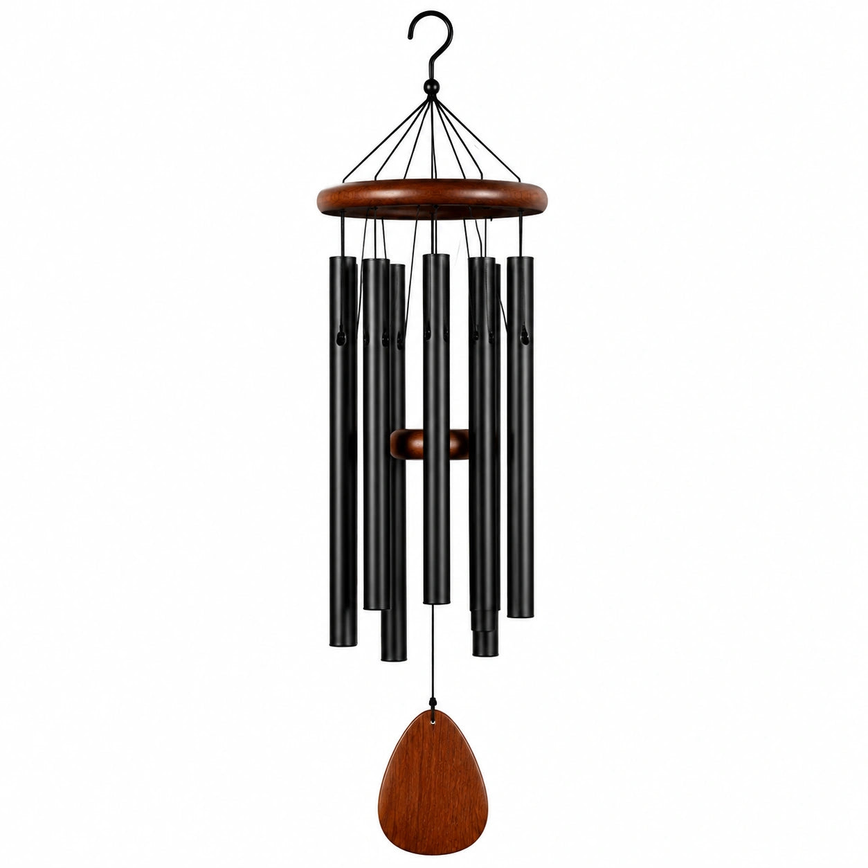Windspiel 85 cm aus Metall und Holz Schwarz Braun mit tiefem Klang