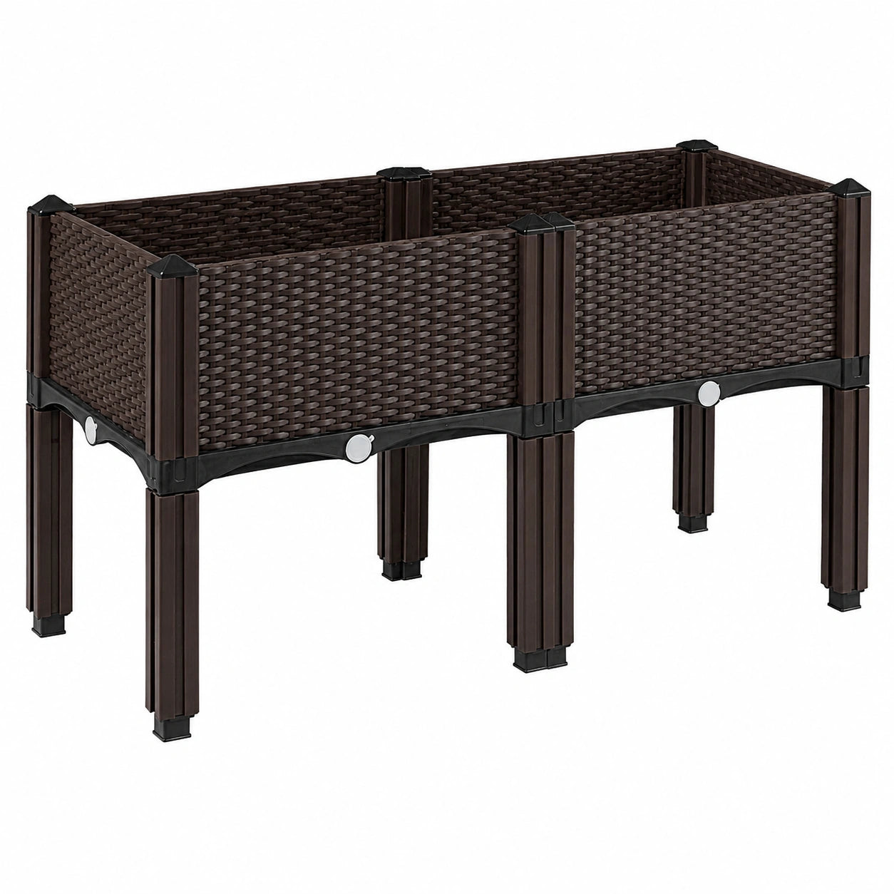 Hochbeet 120 x 40 x 80 cm Kunststoff Braun mit Rattanoptik für Garten und Balkon