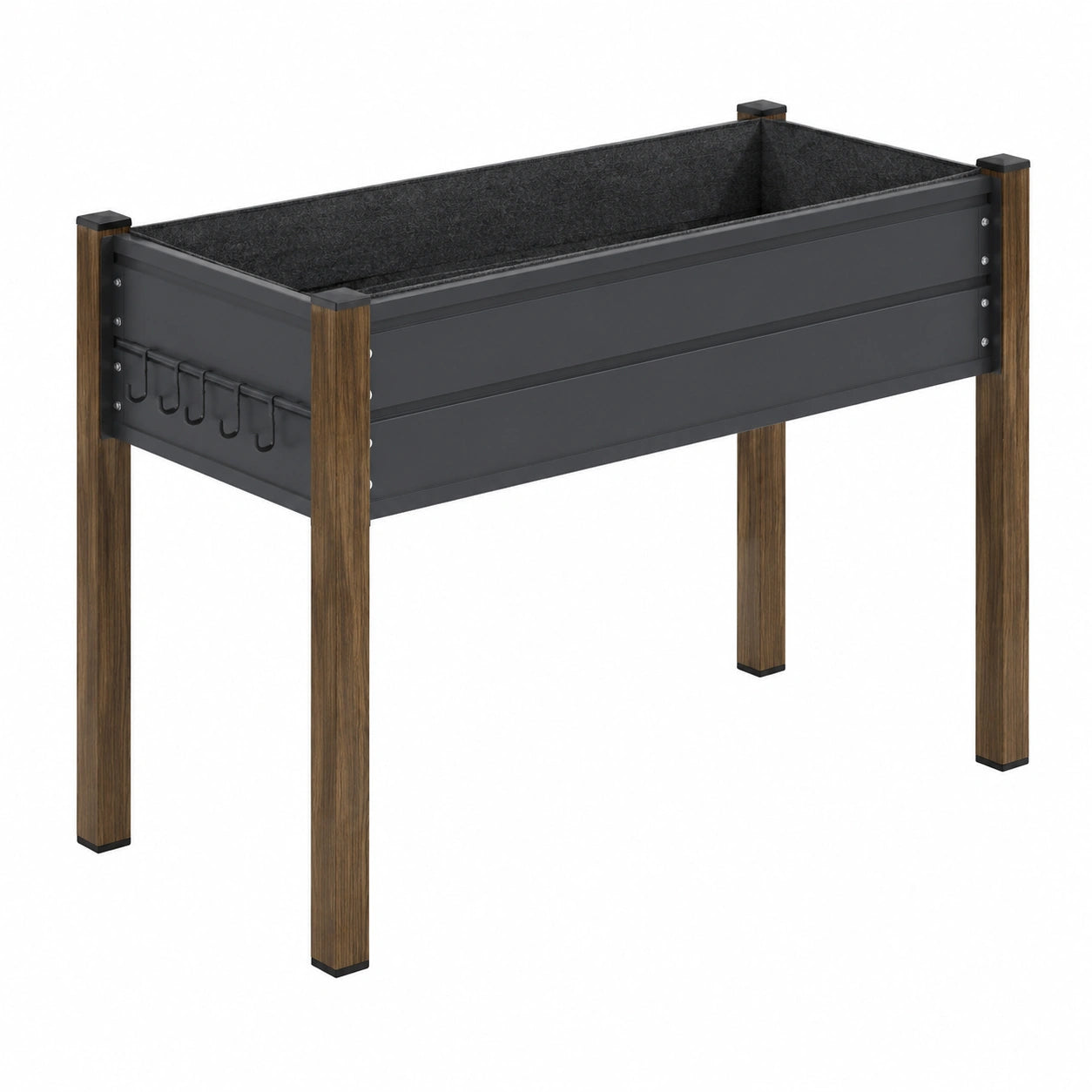 Hochbeet 100 x 40 x 80 cm aus Stahl und Holz Braun Schwarz mit Haken