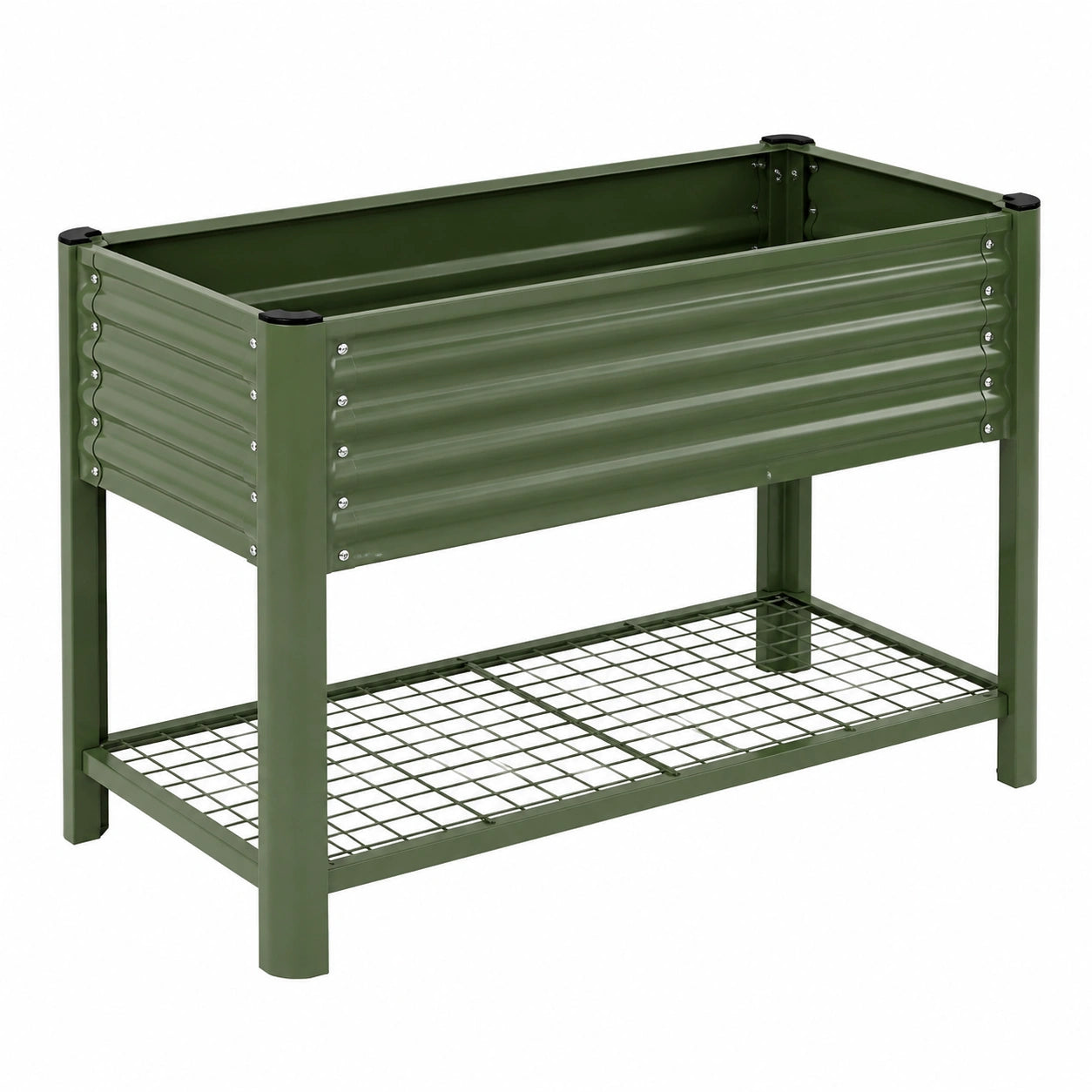 Hochbeet 100 x 50 x 80 cm aus Metall Grün mit Ablagegitter für Garten und Balkon