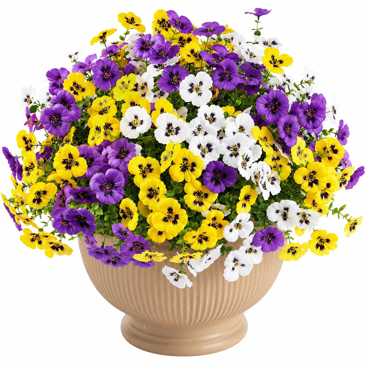 Künstliche Topfpflanze 45 cm Kunststoff Violett Gelb Weiß mit Übertopf für Innenräume