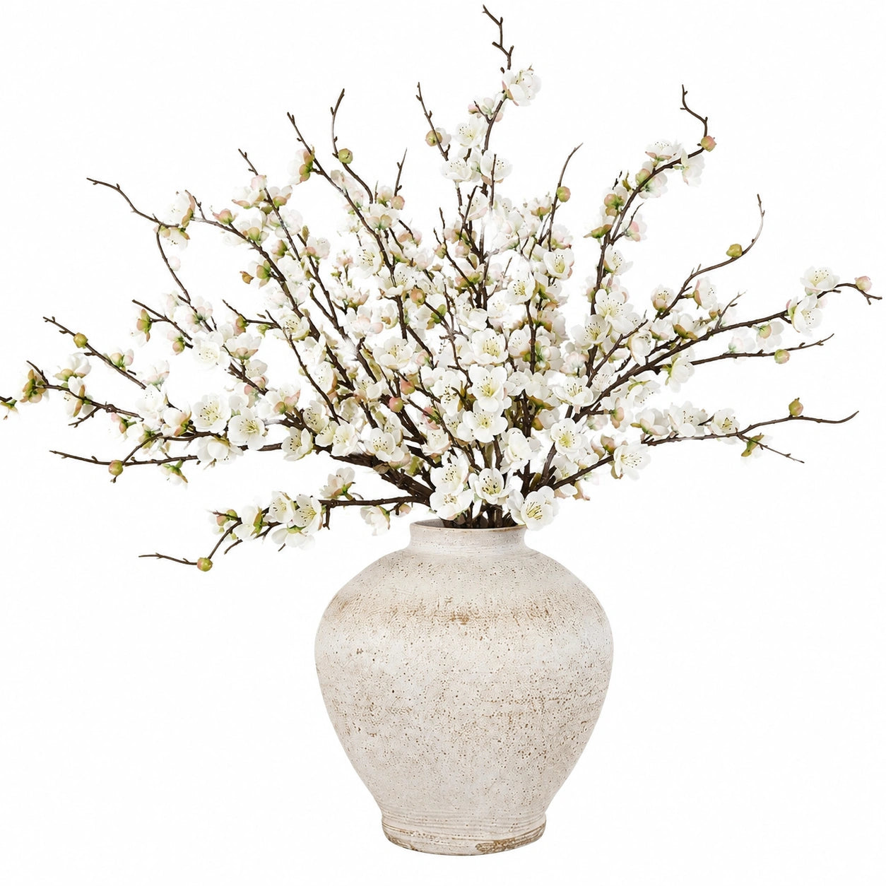 Kunstblumengesteck 120 cm Weiß Braun aus Textil und Keramik für Innenräume