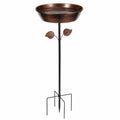 Vogelbad 32 cm Metall Kupferbraun für Garten - Erdspieß mit Dekorblättern