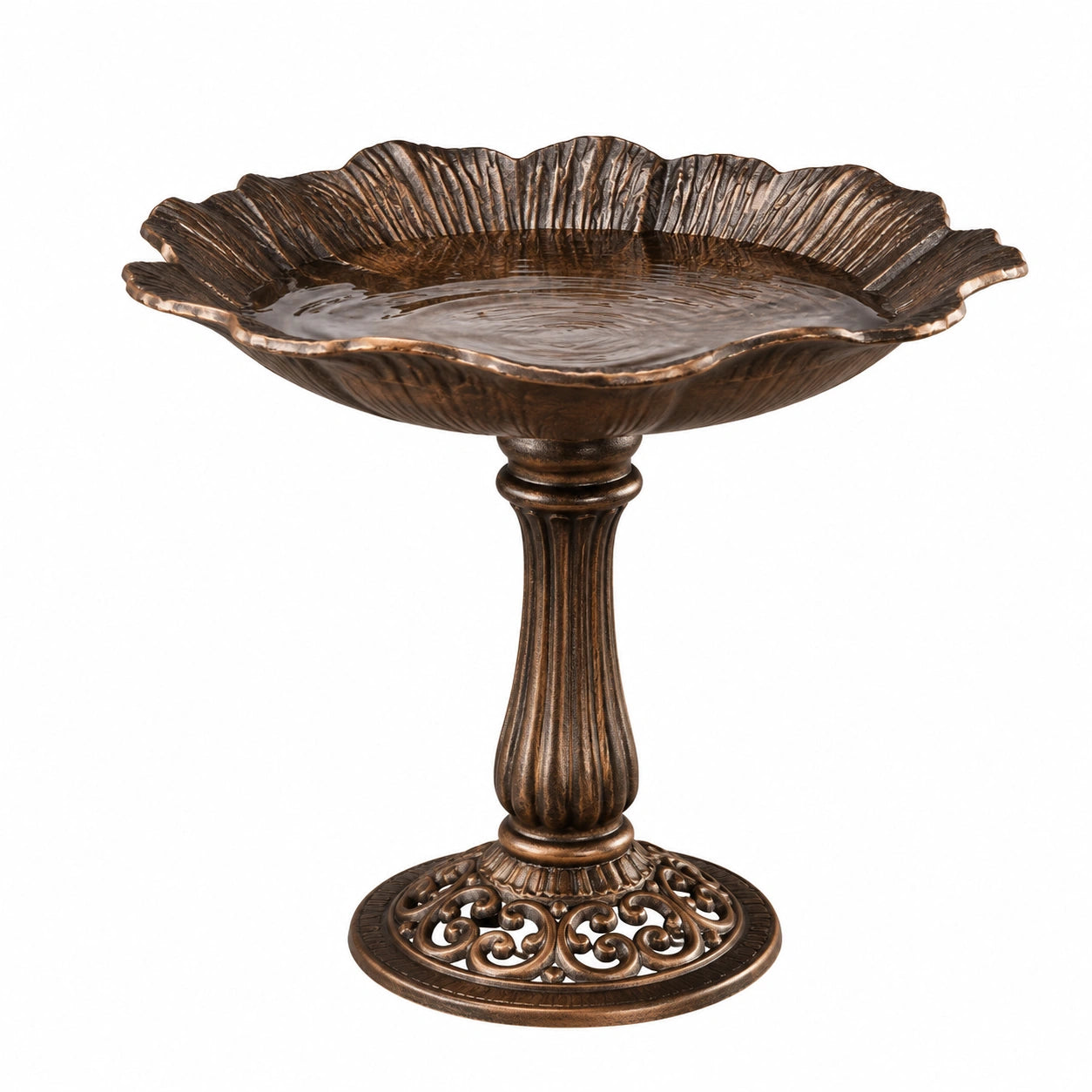 Vogelbad Ø 50 cm Höhe 70 cm aus Metall bronze Standmodell mit dekorativem Sockel