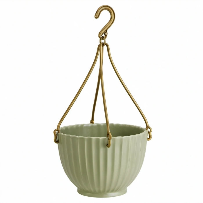 Hängeblumentopf 20 cm Keramik Grün mit Metallaufhängung für Innenräume