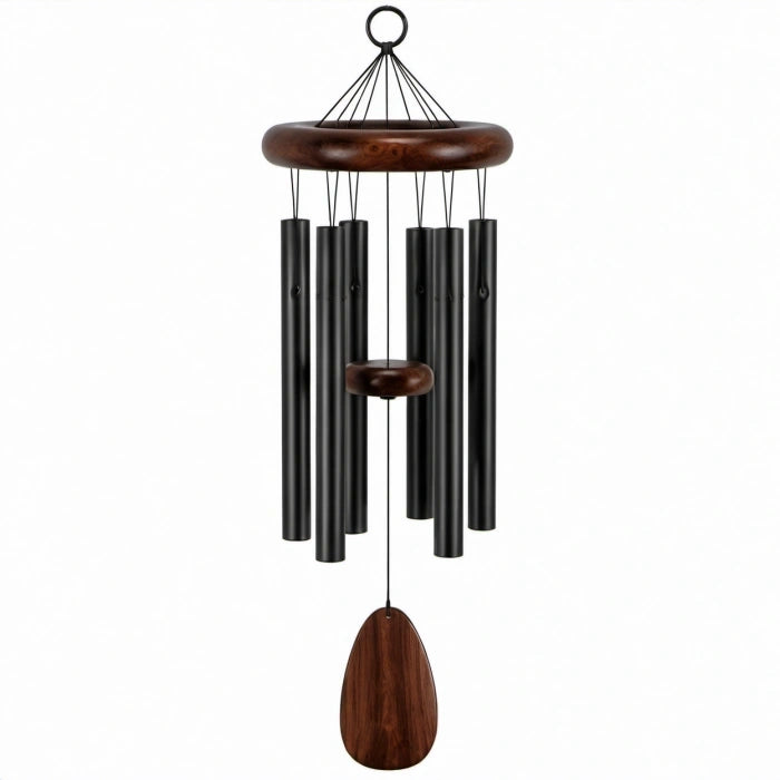 Windspiel 90 cm aus Holz und Metall in Braun Schwarz hängend für Garten und Balkon