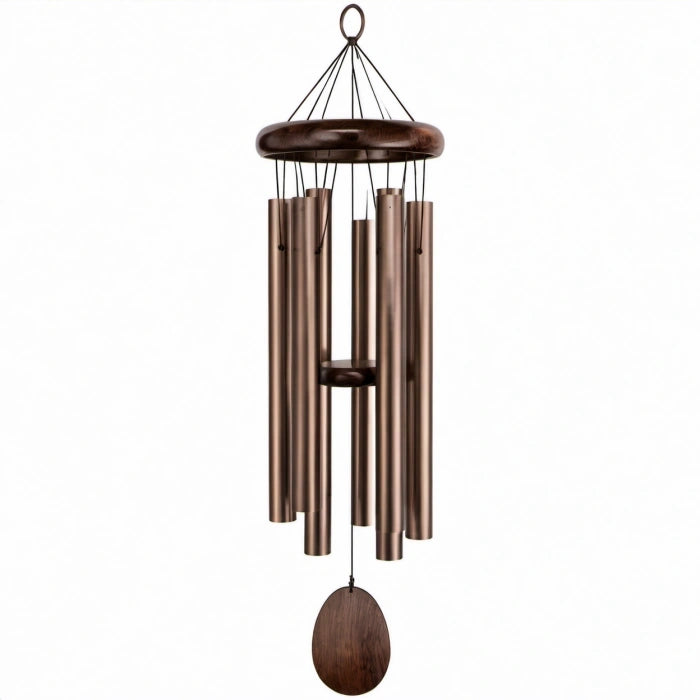 Windspiel 90 cm aus Metall und Holz in Bronze Braun - Hängende Gartendekoration mit Klangröhren