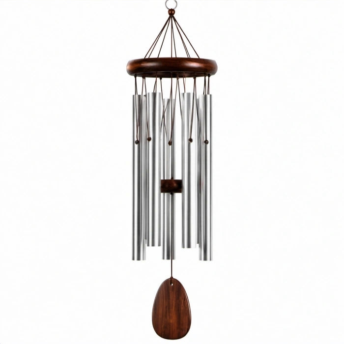 Windspiel 90 cm aus Metall und Holz Braun Silber für Garten und Balkon