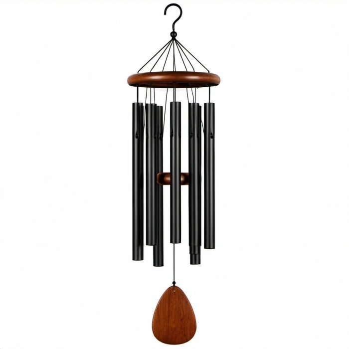 Windspiel 85 cm aus Metall und Holz Schwarz Braun mit tiefem Klang