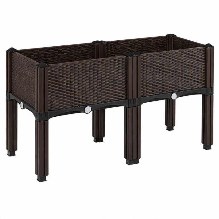 Hochbeet 120 x 40 x 80 cm Kunststoff Braun mit Rattanoptik für Garten und Balkon