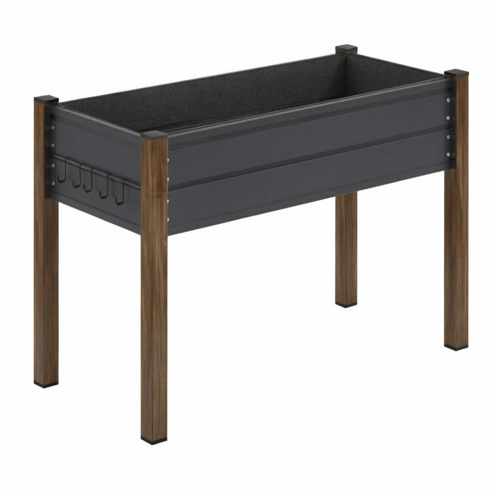Hochbeet 100 x 40 x 80 cm aus Stahl und Holz Braun Schwarz mit Haken