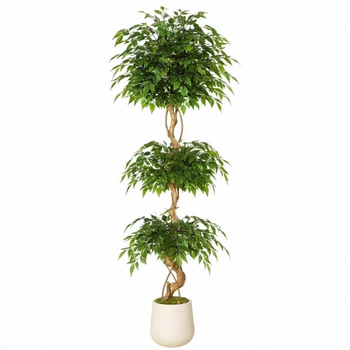 Künstlicher Ficusbaum 180 cm aus Kunststoff Grün Braun Weiß mit Pflanztopf für Innenräume