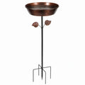 Vogelbad 32 cm Metall Kupferbraun für Garten - Erdspieß mit Dekorblättern