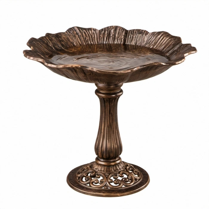 Vogelbad Ø 50 cm Höhe 70 cm aus Metall bronze Standmodell mit dekorativem Sockel